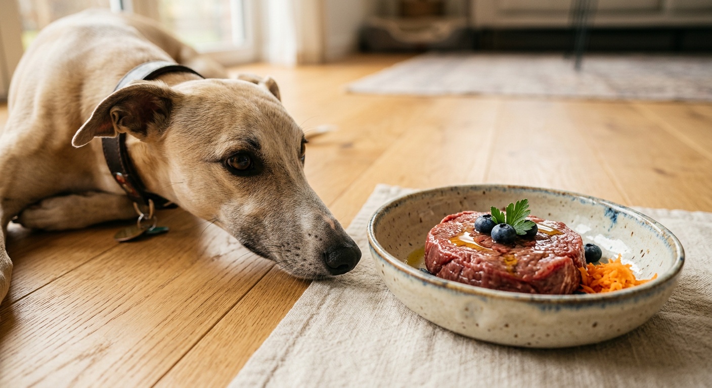 Raw beef meal preparation for dogs
