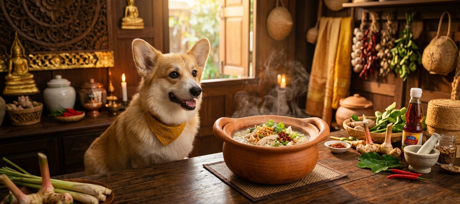 Thai golden chicken rice porridge for dogs