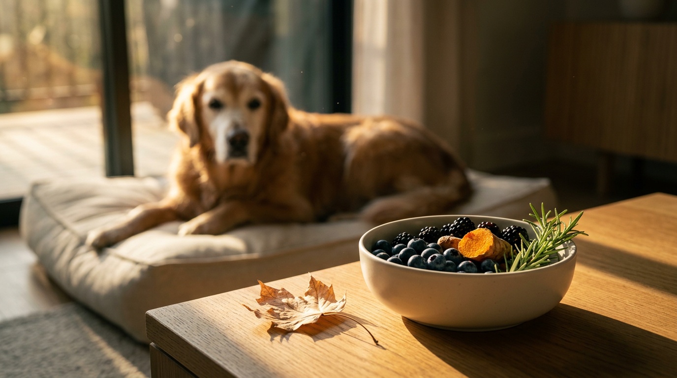 Senior dog looking healthy and content